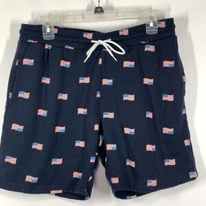 IML Men's Elastic Waist American Flag Allover Print Shorts Navy Blue Size Medium